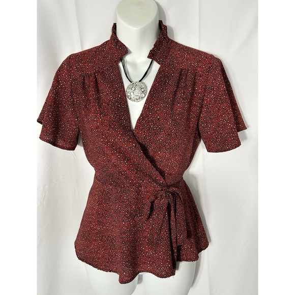 Monteau Womens Y2K Babydoll Wrap Top Dark‎ Red Whimsigoth Witchy Academia Size S - Picture 3 of 11
